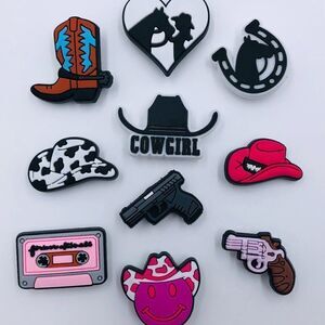10 Cowgirl Shoe Charms Cowboy Horse Life Boots Guns Fits Crocs Shoes Wristband